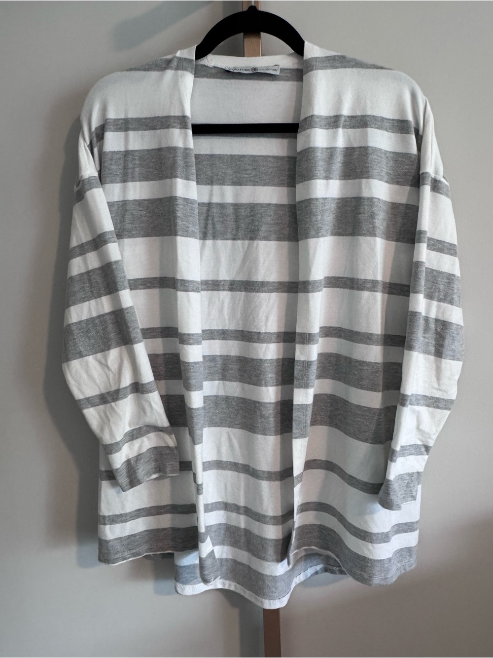 Open-Front Striped Cardigan Sweater - White & Gray